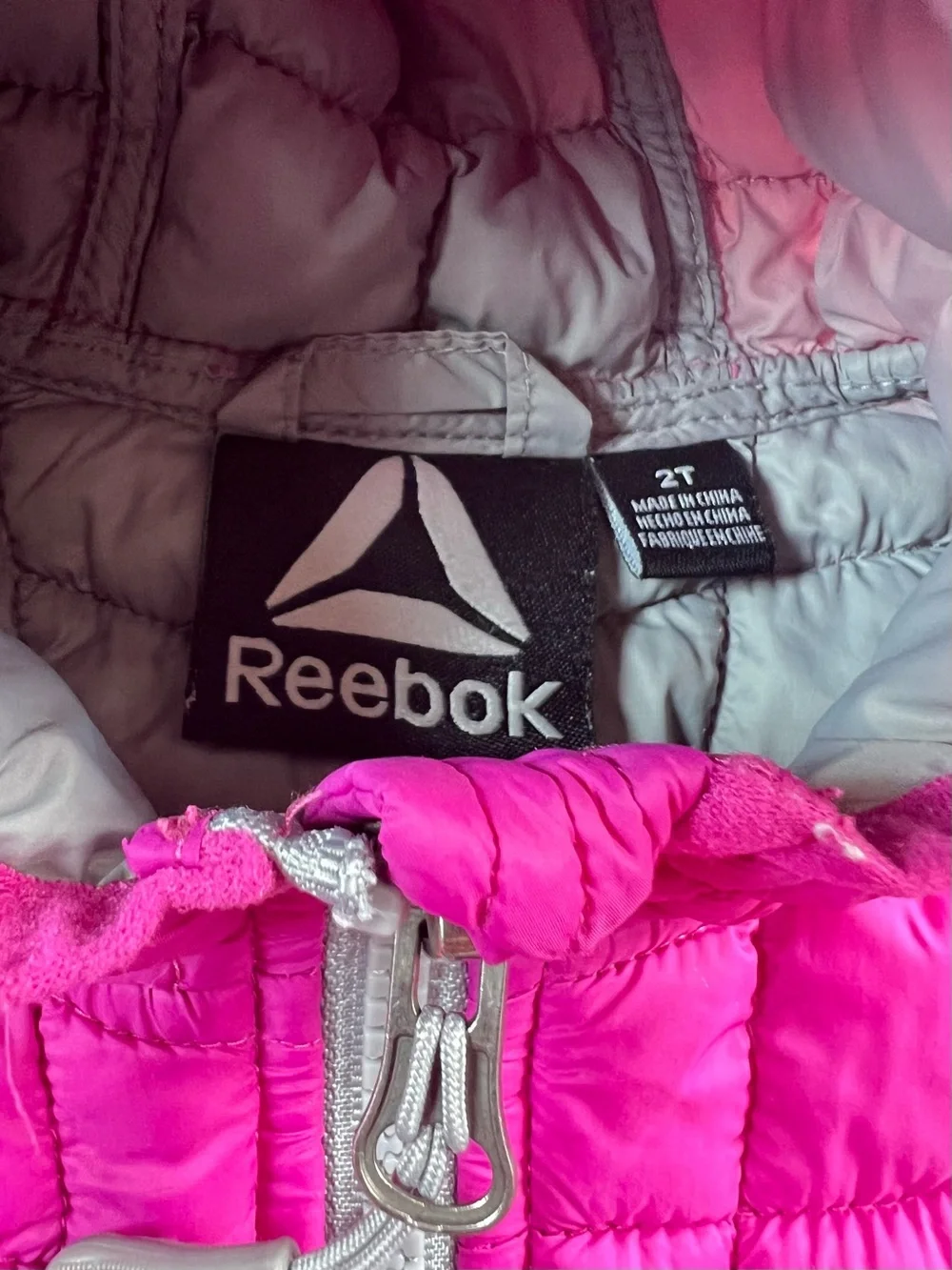 Reebok Girls 2T Fuchsia Hooded Puffer Jacket Quilted lightweight